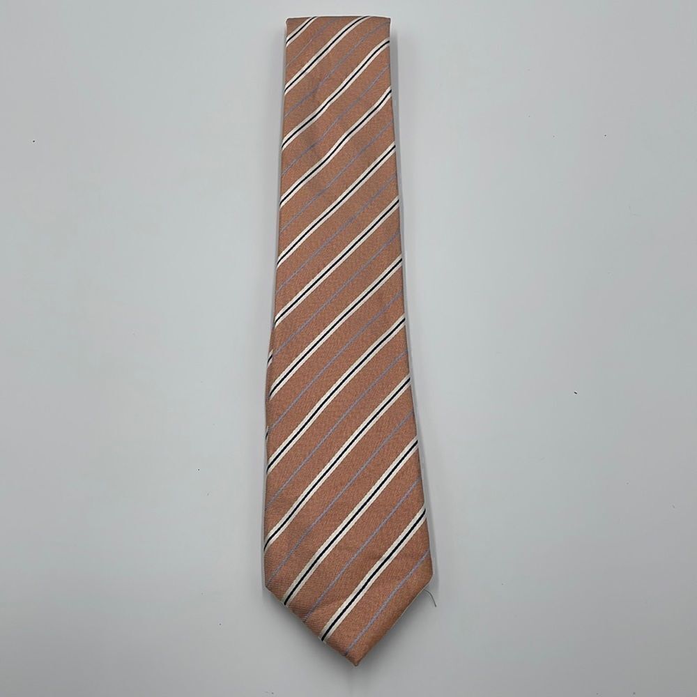 Peachy pink striped 100% silk Tasso Elba necktie